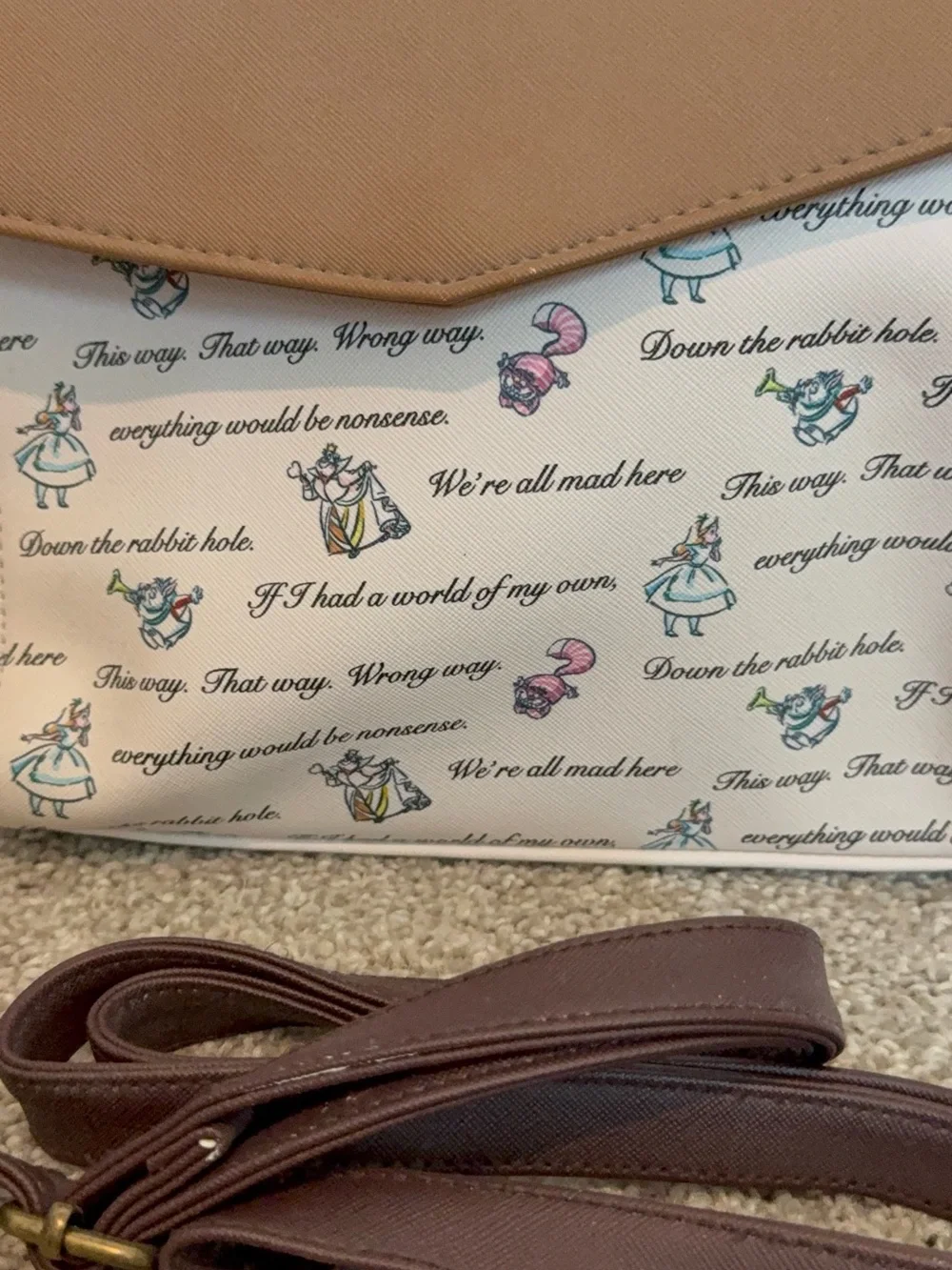 Disney Loungefly Cream Alice in Wonderland Script Shoulder Bag